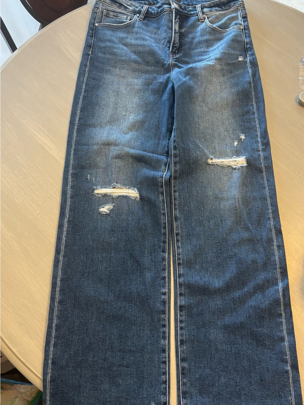 Women's Wide-Leg Distressed Jeans - Dark Blue